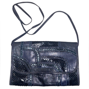 CARLOS FALCHI VINTAGE Black Snake Navy Blue Leather Crossbody Clutch Purse‎